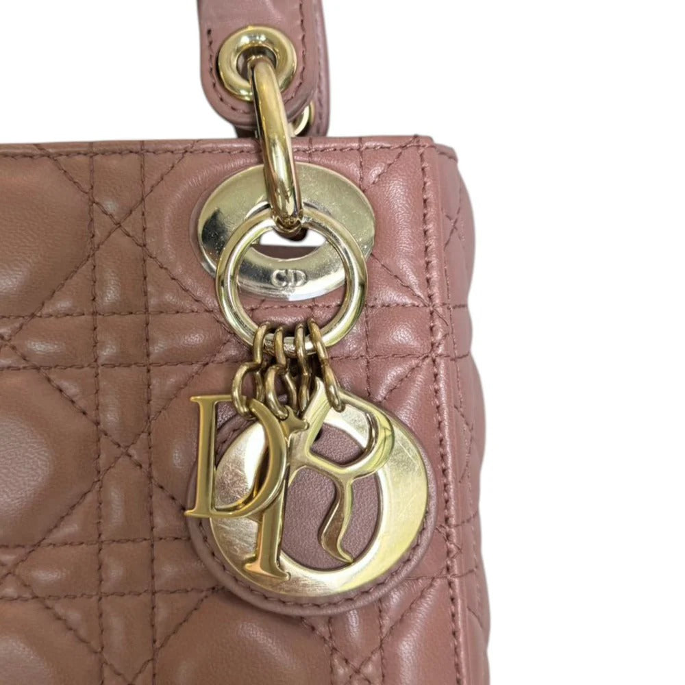 Christian Dior Lady Dior Mini  Beige-Pink/Fard Lambskin Cannage Gold-tone Hardware