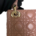 将图片加载到图库查看器，Christian Dior Lady Dior Mini  Beige-Pink/Fard Lambskin Cannage Gold-tone Hardware
