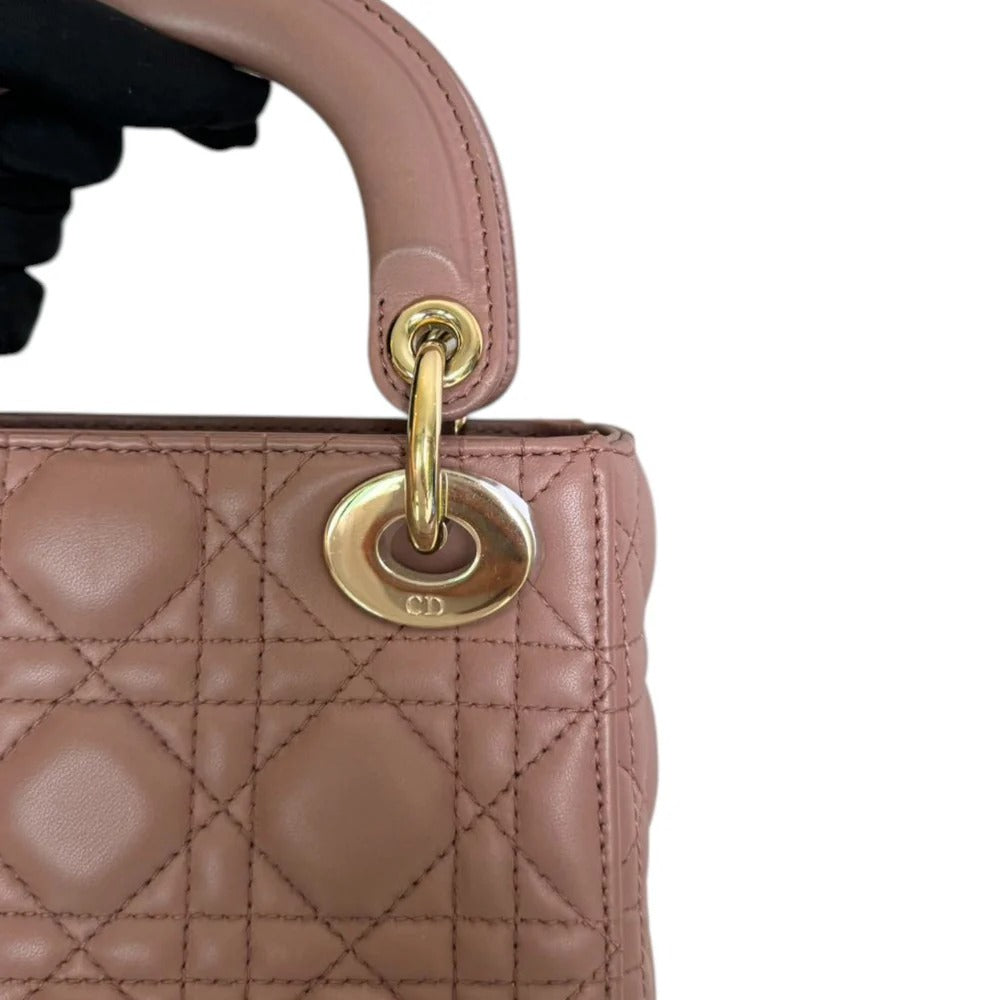 Christian Dior Lady Dior Mini  Beige-Pink/Fard Lambskin Cannage Gold-tone Hardware