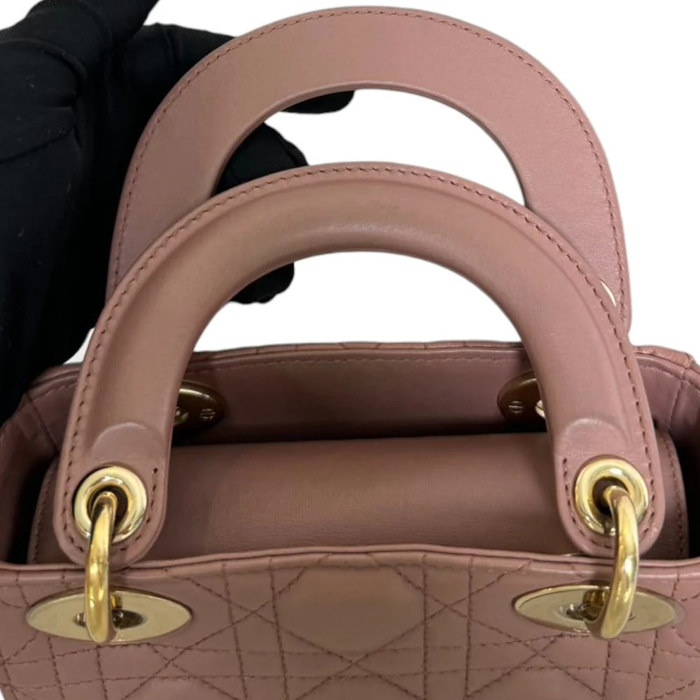 Christian Dior Lady Dior Mini  Beige-Pink/Fard Lambskin Cannage Gold-tone Hardware
