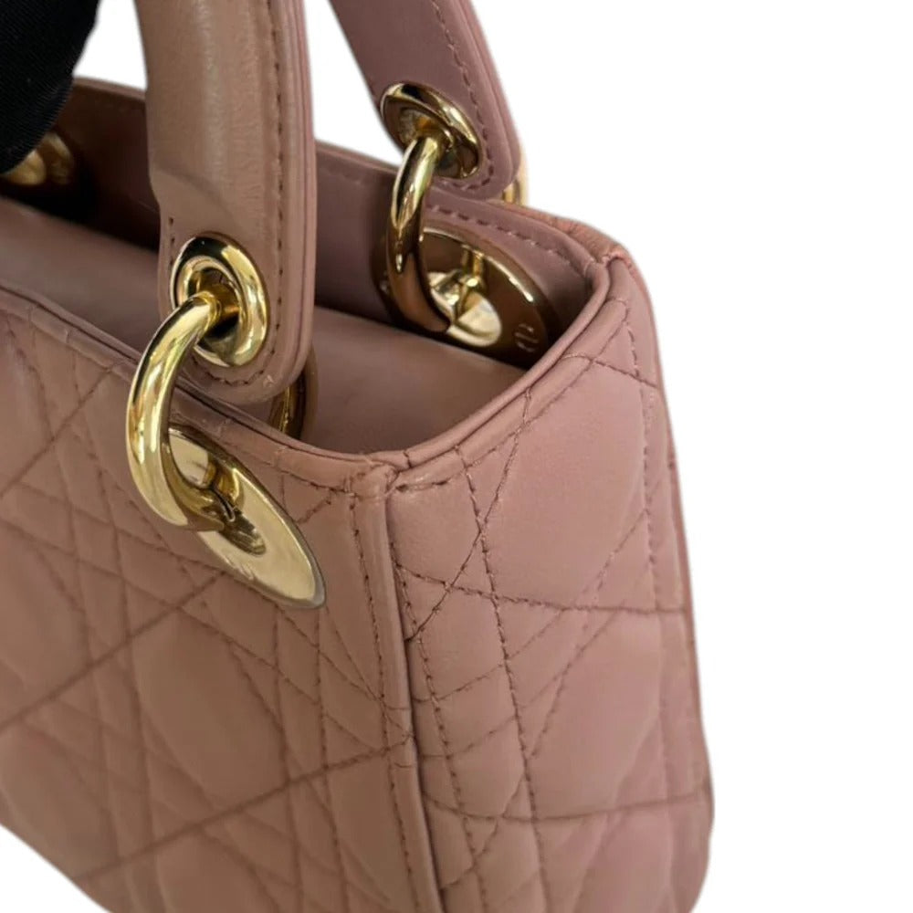Christian Dior Lady Dior Mini  Beige-Pink/Fard Lambskin Cannage Gold-tone Hardware