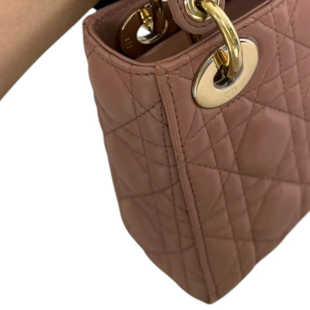 Christian Dior Lady Dior Mini  Beige-Pink/Fard Lambskin Cannage Gold-tone Hardware