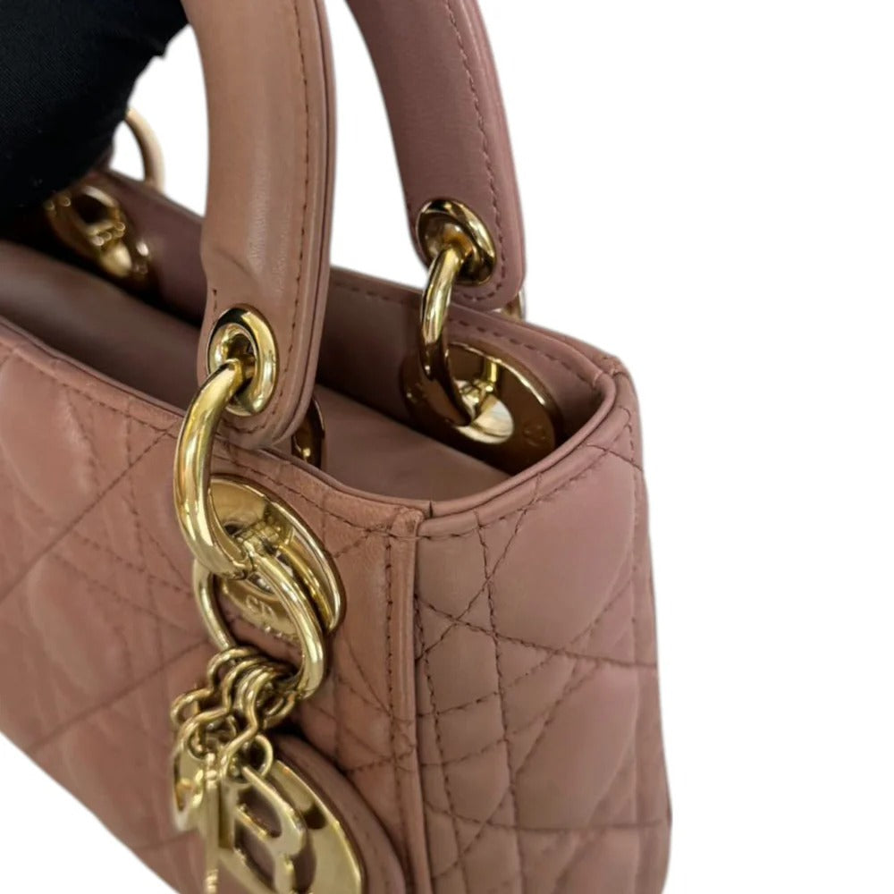 Christian Dior Lady Dior Mini  Beige-Pink/Fard Lambskin Cannage Gold-tone Hardware