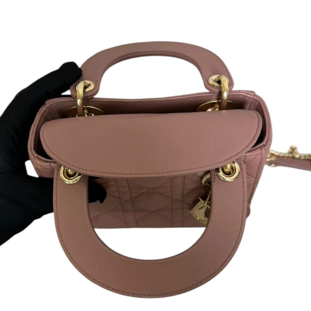 Christian Dior Lady Dior Mini  Beige-Pink/Fard Lambskin Cannage Gold-tone Hardware