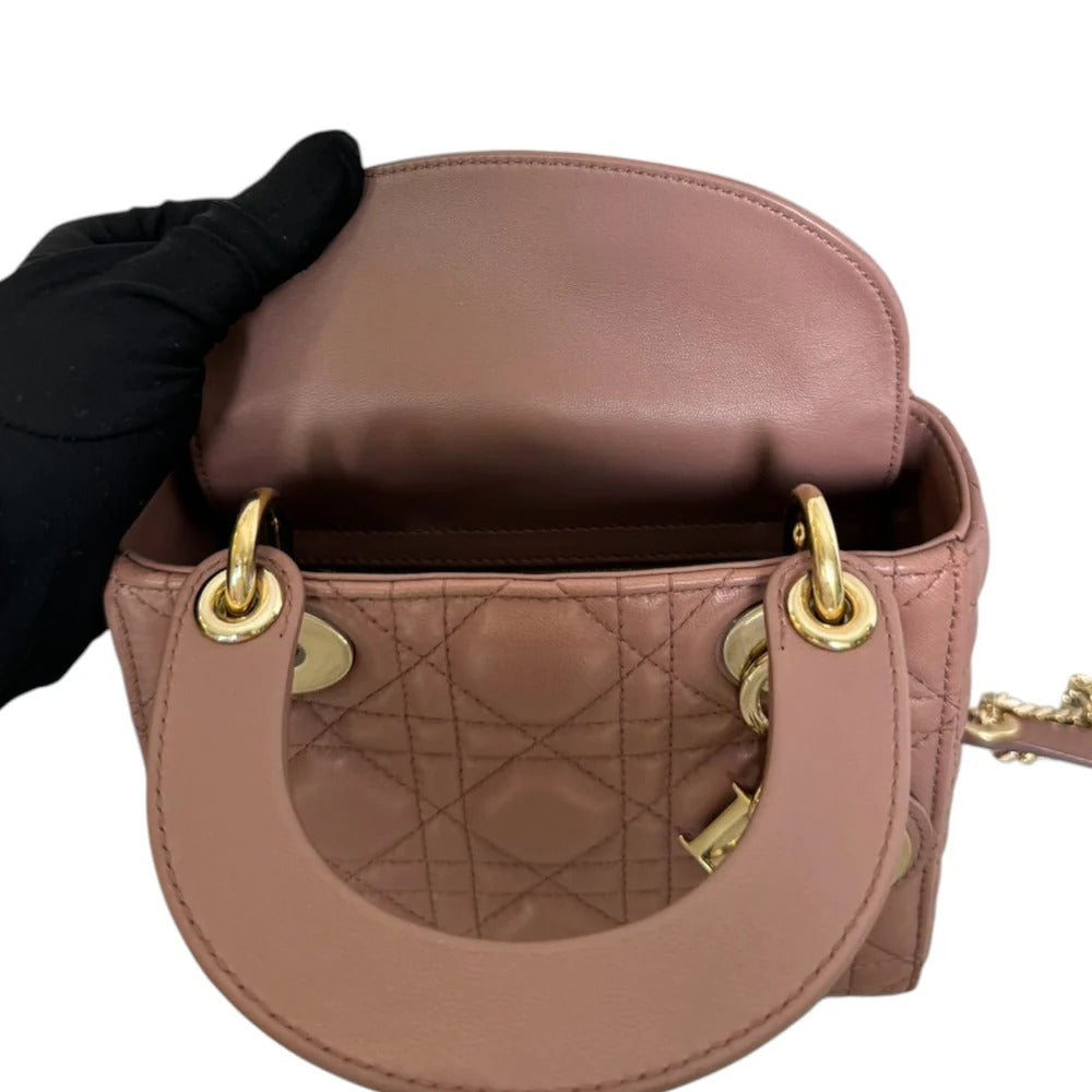 Christian Dior Lady Dior Mini  Beige-Pink/Fard Lambskin Cannage Gold-tone Hardware