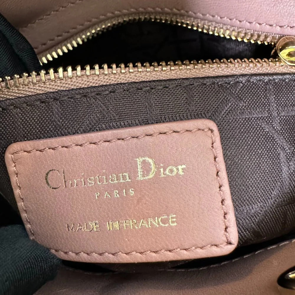 Christian Dior Lady Dior Mini  Beige-Pink/Fard Lambskin Cannage Gold-tone Hardware