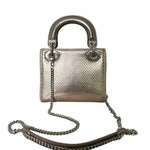 将图片加载到图库查看器，Christian Dior Lady Dior Mini Metallic Pink Python Silver-tone Hardware
