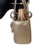 将图片加载到图库查看器，Christian Dior Lady Dior Mini Metallic Pink Python Silver-tone Hardware
