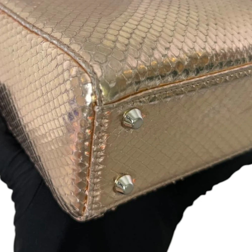 Christian Dior Lady Dior Mini Metallic Pink Python Silver-tone Hardware