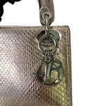 将图片加载到图库查看器，Christian Dior Lady Dior Mini Metallic Pink Python Silver-tone Hardware
