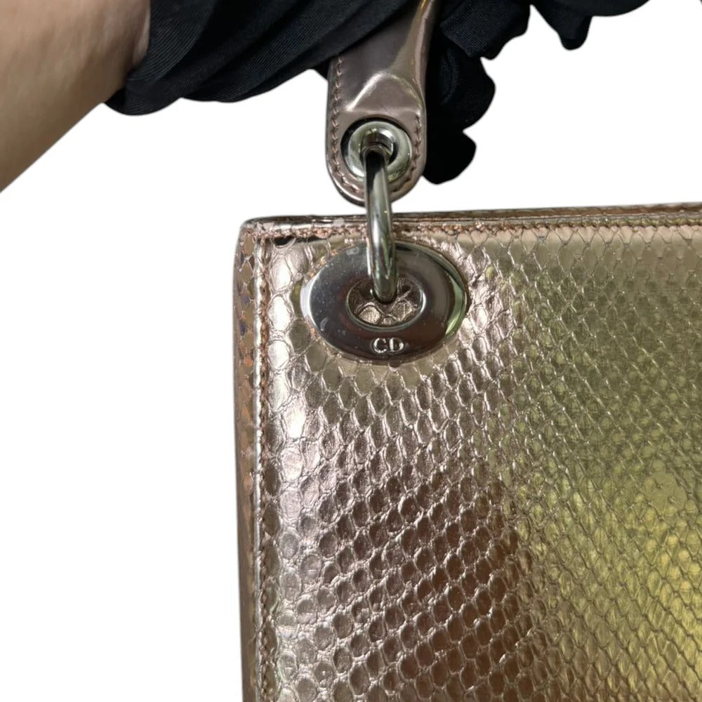 Christian Dior Lady Dior Mini Metallic Pink Python Silver-tone Hardware