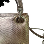将图片加载到图库查看器，Christian Dior Lady Dior Mini Metallic Pink Python Silver-tone Hardware
