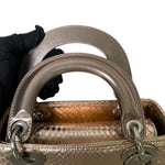 将图片加载到图库查看器，Christian Dior Lady Dior Mini Metallic Pink Python Silver-tone Hardware
