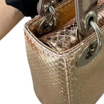 将图片加载到图库查看器，Christian Dior Lady Dior Mini Metallic Pink Python Silver-tone Hardware
