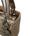 将图片加载到图库查看器，Christian Dior Lady Dior Mini Metallic Pink Python Silver-tone Hardware
