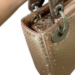将图片加载到图库查看器，Christian Dior Lady Dior Mini Metallic Pink Python Silver-tone Hardware
