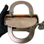 将图片加载到图库查看器，Christian Dior Lady Dior Mini Metallic Pink Python Silver-tone Hardware
