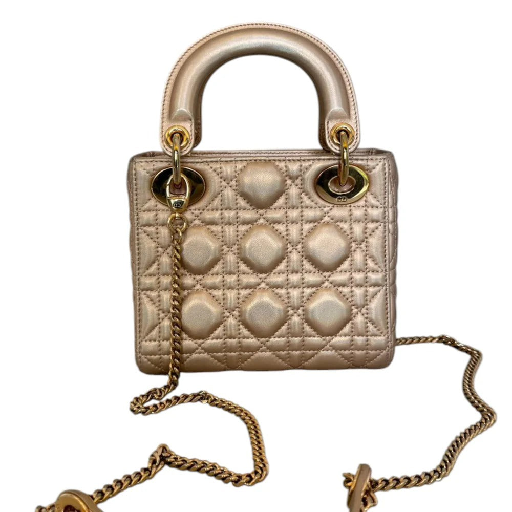 Christian Dior Lady Dior Mini Rose Gold Lambskin Gold-tone Hardware