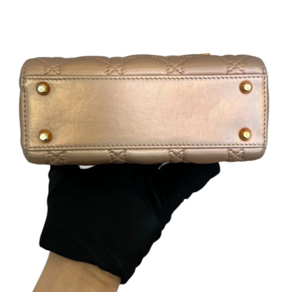 Christian Dior Lady Dior Mini Rose Gold Lambskin Gold-tone Hardware