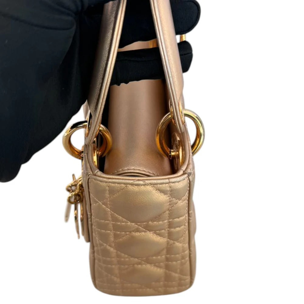 Christian Dior Lady Dior Mini Rose Gold Lambskin Gold-tone Hardware