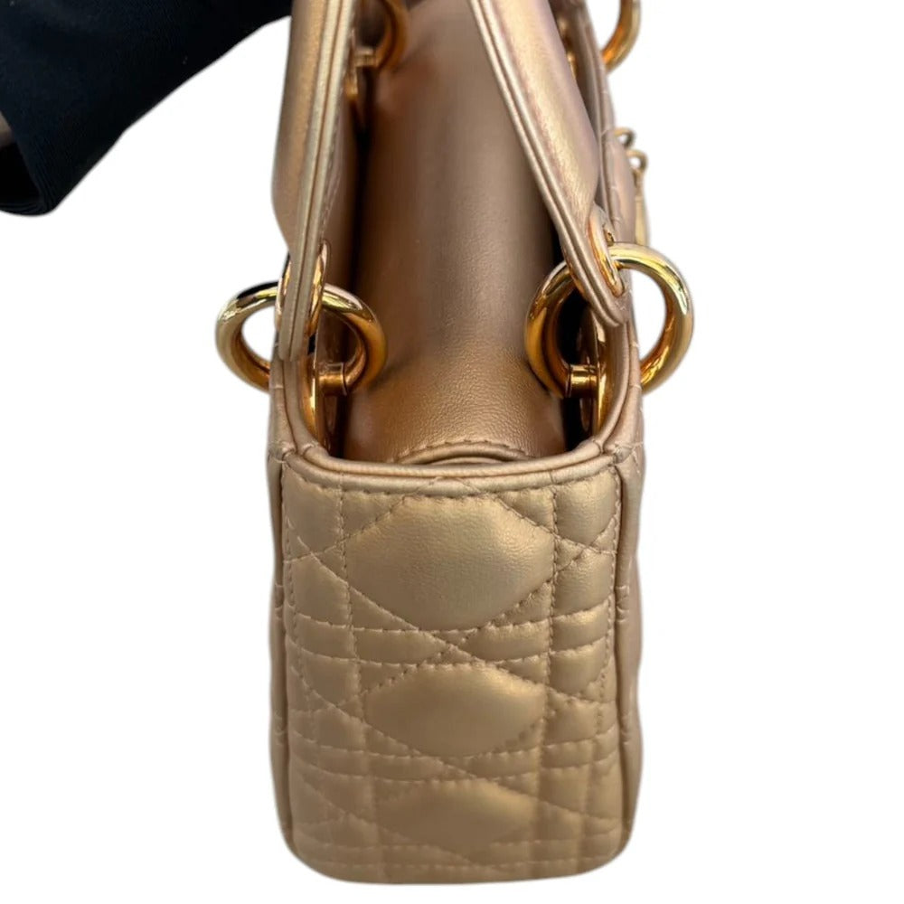 Christian Dior Lady Dior Mini Rose Gold Lambskin Gold-tone Hardware