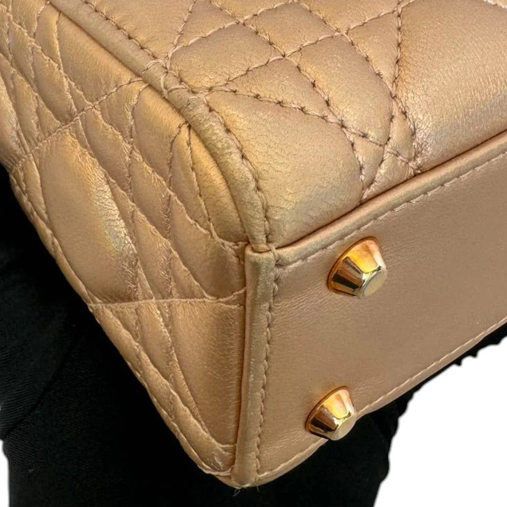 Christian Dior Lady Dior Mini Rose Gold Lambskin Gold-tone Hardware