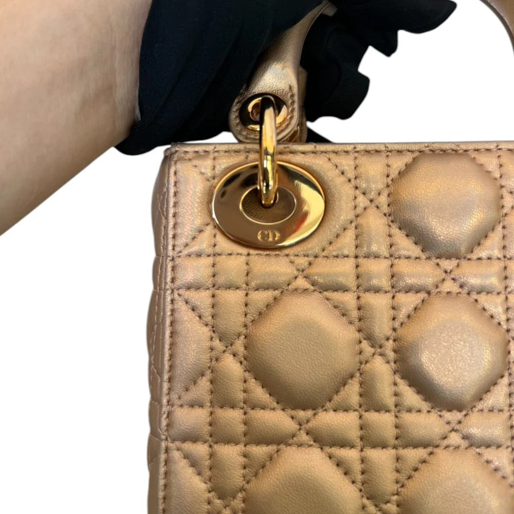 Christian Dior Lady Dior Mini Rose Gold Lambskin Gold-tone Hardware