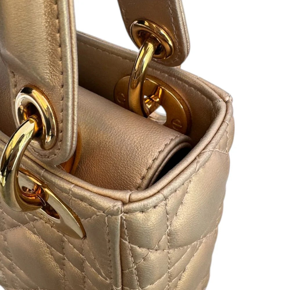 Christian Dior Lady Dior Mini Rose Gold Lambskin Gold-tone Hardware