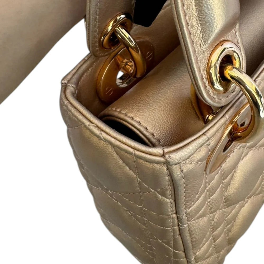 Christian Dior Lady Dior Mini Rose Gold Lambskin Gold-tone Hardware