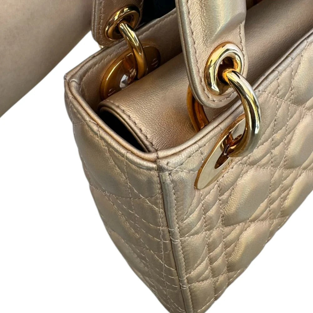 Christian Dior Lady Dior Mini Rose Gold Lambskin Gold-tone Hardware