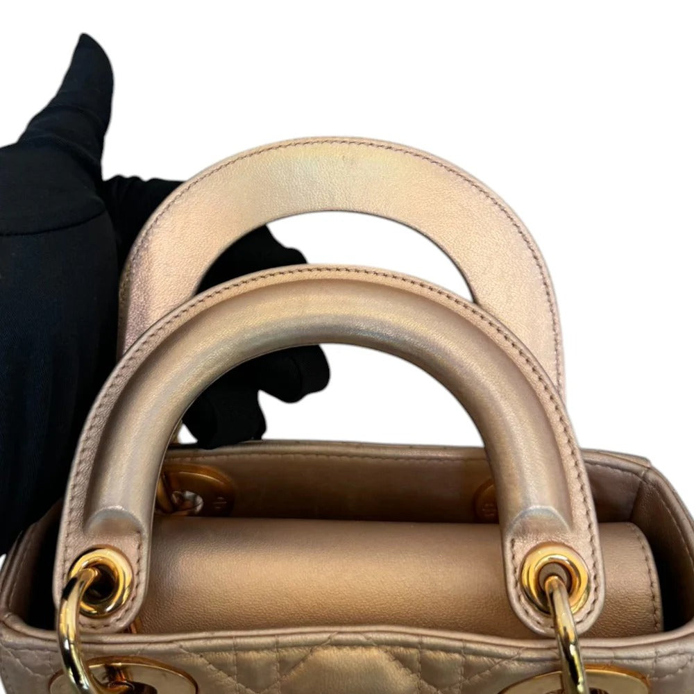 Christian Dior Lady Dior Mini Rose Gold Lambskin Gold-tone Hardware