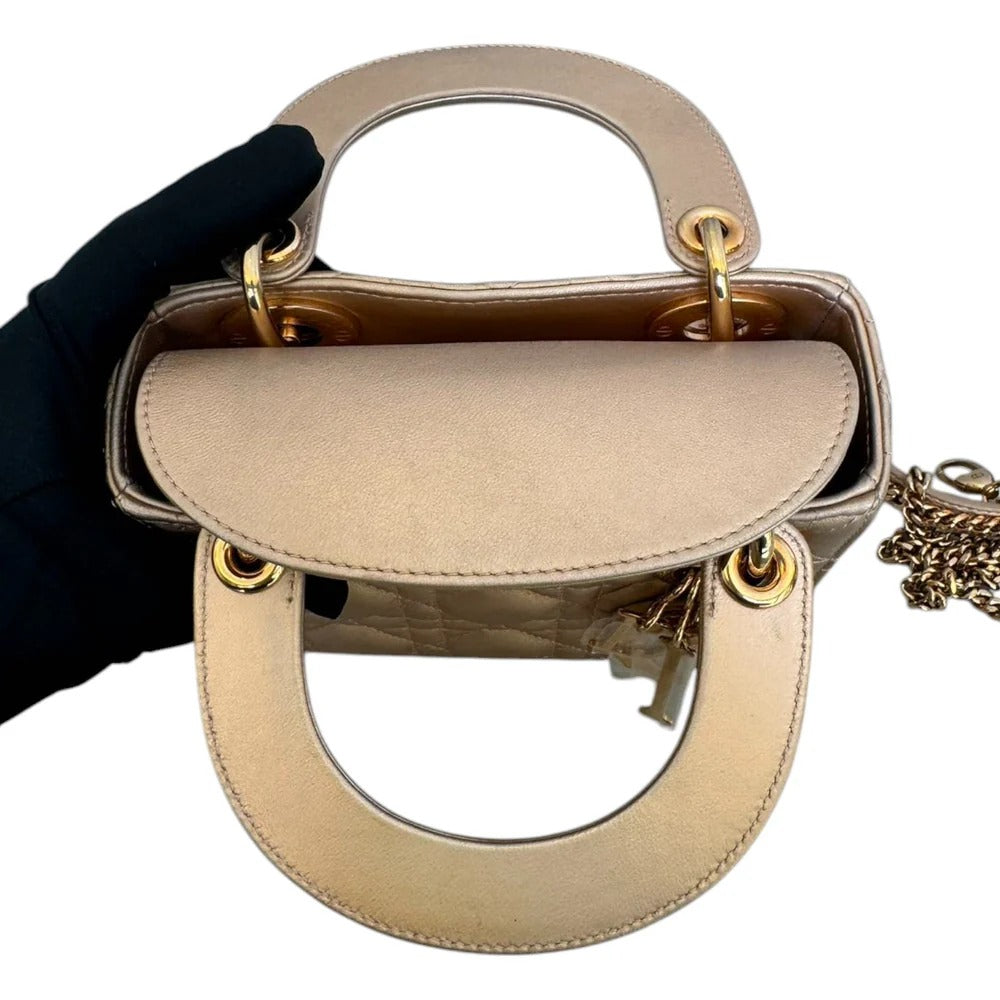 Christian Dior Lady Dior Mini Rose Gold Lambskin Gold-tone Hardware