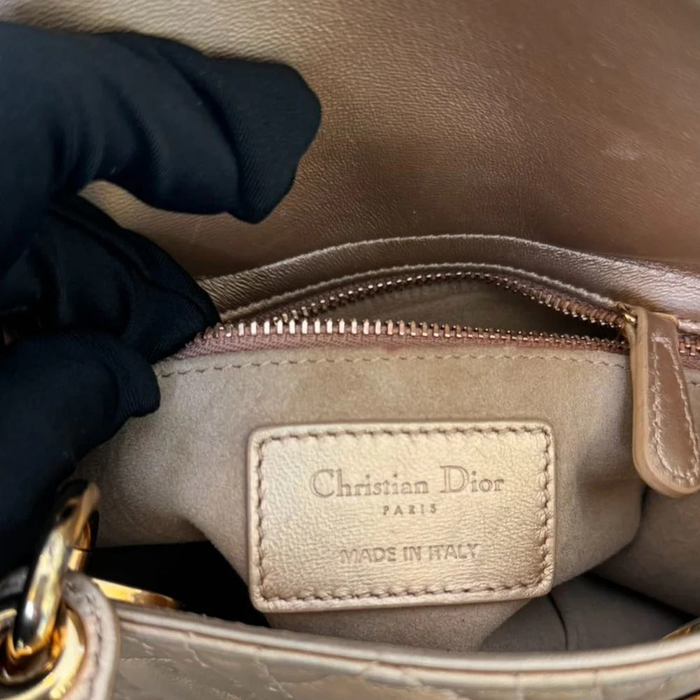 Christian Dior Lady Dior Mini Rose Gold Lambskin Gold-tone Hardware