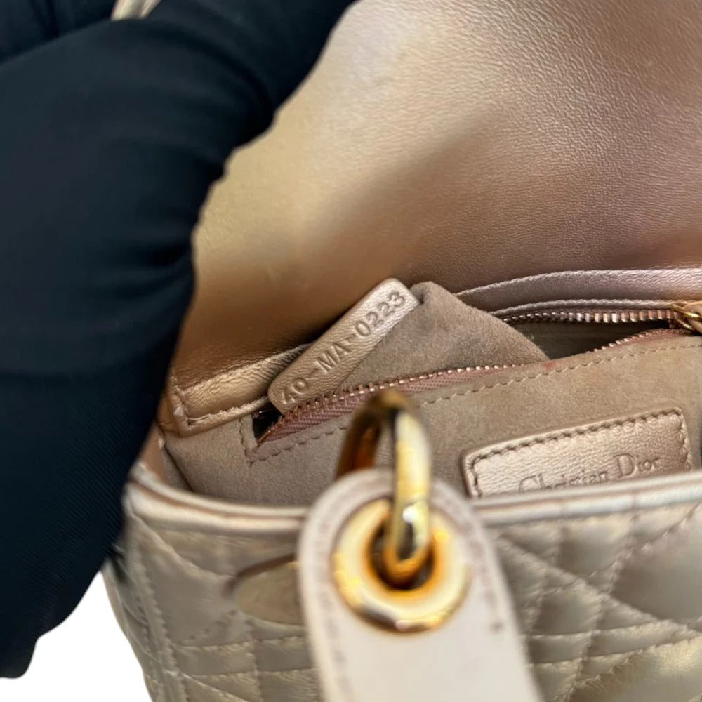 Christian Dior Lady Dior Mini Rose Gold Lambskin Gold-tone Hardware