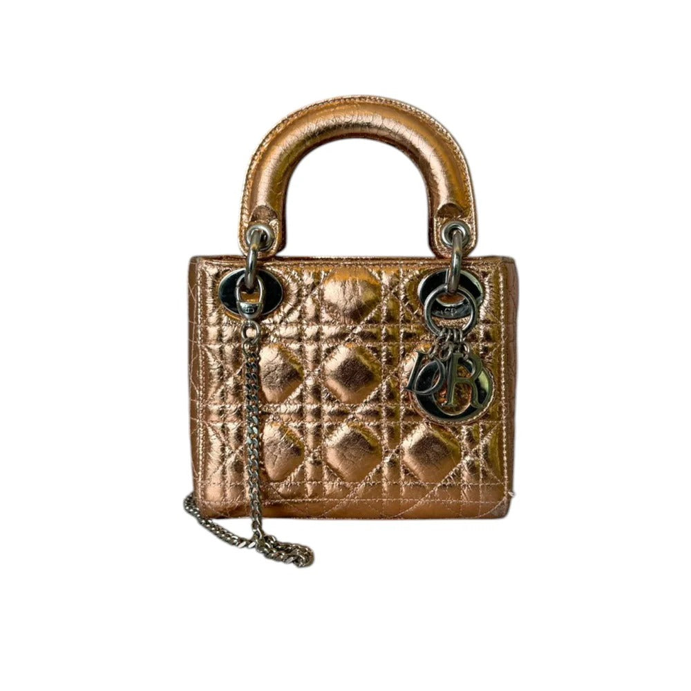 Christian Dior Lady Dior Mini – Metallic Copper Calfskin Cannage Dark Silver-tone Hardware