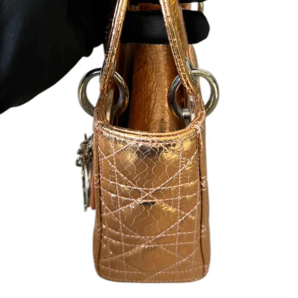 Christian Dior Lady Dior Mini – Metallic Copper Calfskin Cannage Dark Silver-tone Hardware