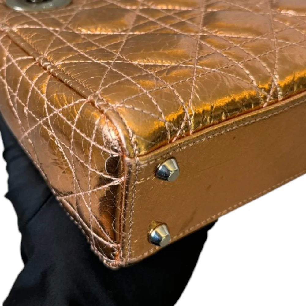 Christian Dior Lady Dior Mini – Metallic Copper Calfskin Cannage Dark Silver-tone Hardware