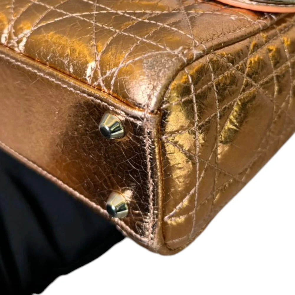 Christian Dior Lady Dior Mini – Metallic Copper Calfskin Cannage Dark Silver-tone Hardware