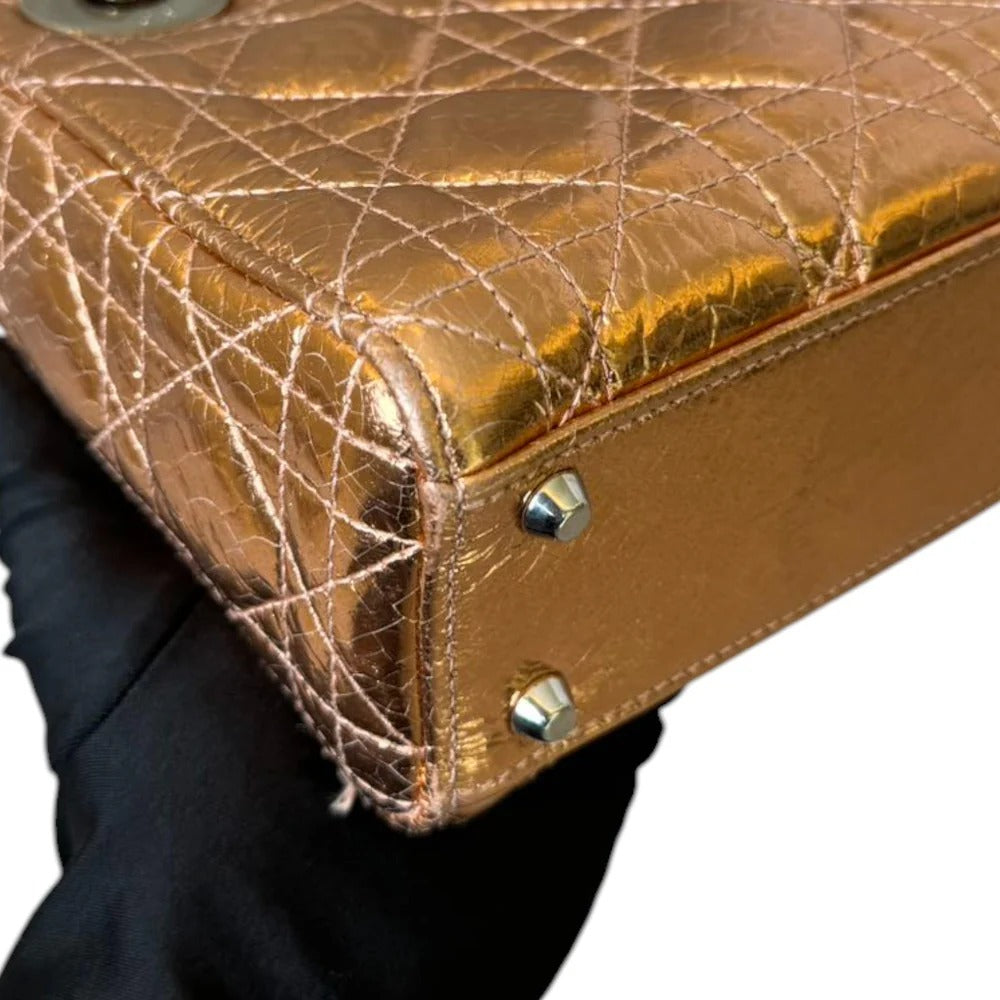 Christian Dior Lady Dior Mini – Metallic Copper Calfskin Cannage Dark Silver-tone Hardware