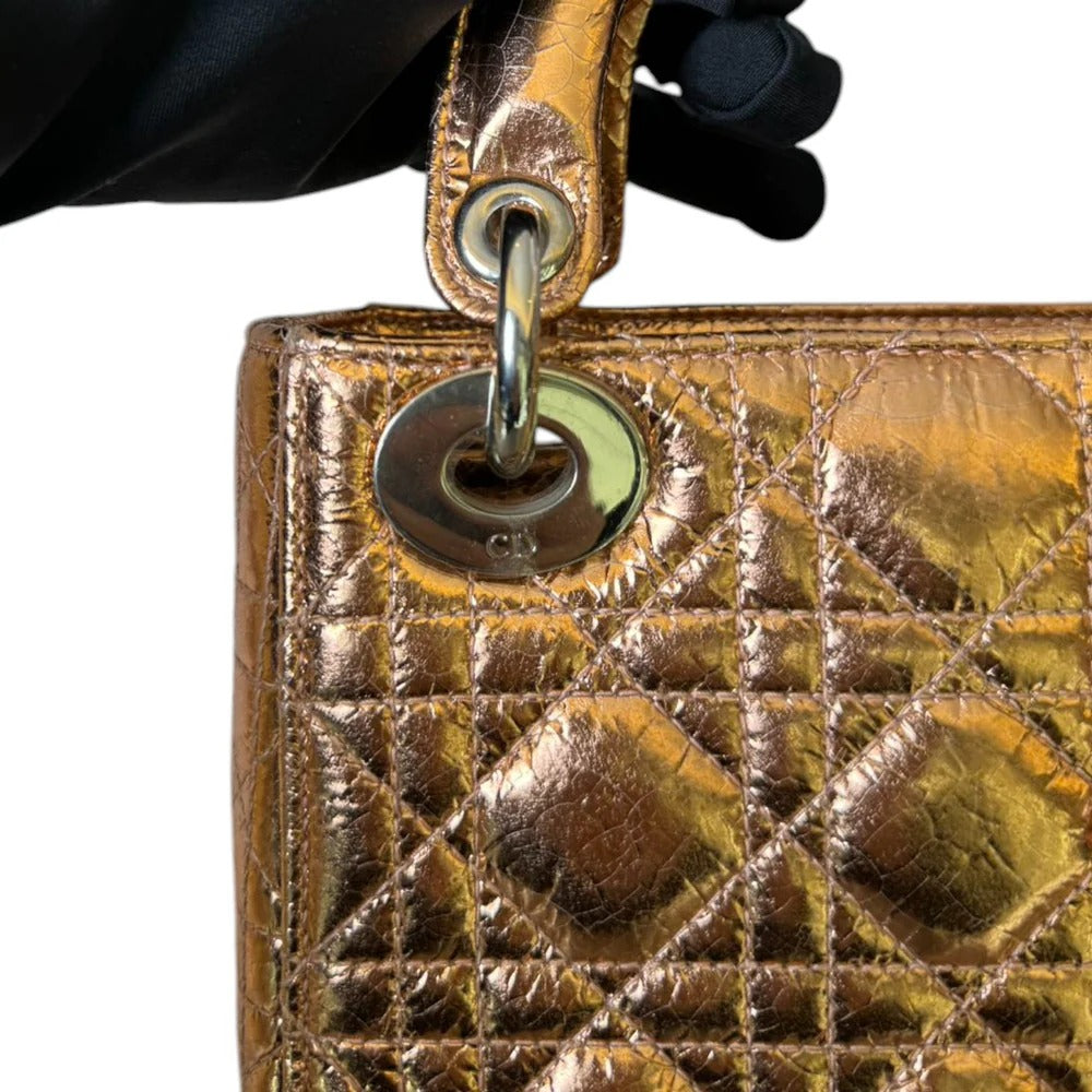 Christian Dior Lady Dior Mini – Metallic Copper Calfskin Cannage Dark Silver-tone Hardware
