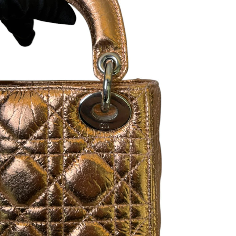 Christian Dior Lady Dior Mini – Metallic Copper Calfskin Cannage Dark Silver-tone Hardware