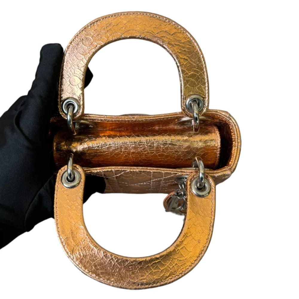 Christian Dior Lady Dior Mini – Metallic Copper Calfskin Cannage Dark Silver-tone Hardware