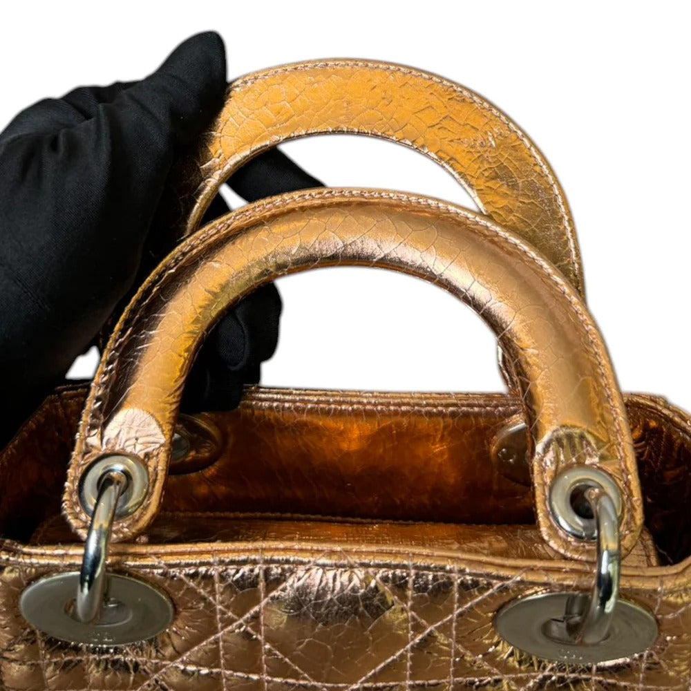 Christian Dior Lady Dior Mini – Metallic Copper Calfskin Cannage Dark Silver-tone Hardware