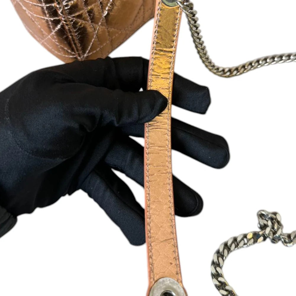 Christian Dior Lady Dior Mini – Metallic Copper Calfskin Cannage Dark Silver-tone Hardware