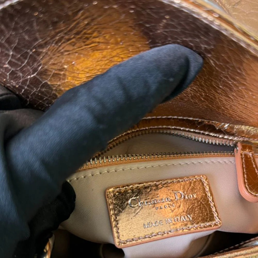 Christian Dior Lady Dior Mini – Metallic Copper Calfskin Cannage Dark Silver-tone Hardware