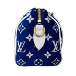 将图片加载到图库查看器，Blue and white patterned pouch with gold zipper and clasp on a white background
