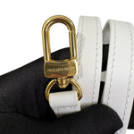 将图片加载到图库查看器，White leather belt with gold hardware featuring &#39;Louis Vuitton&#39; on a white background
