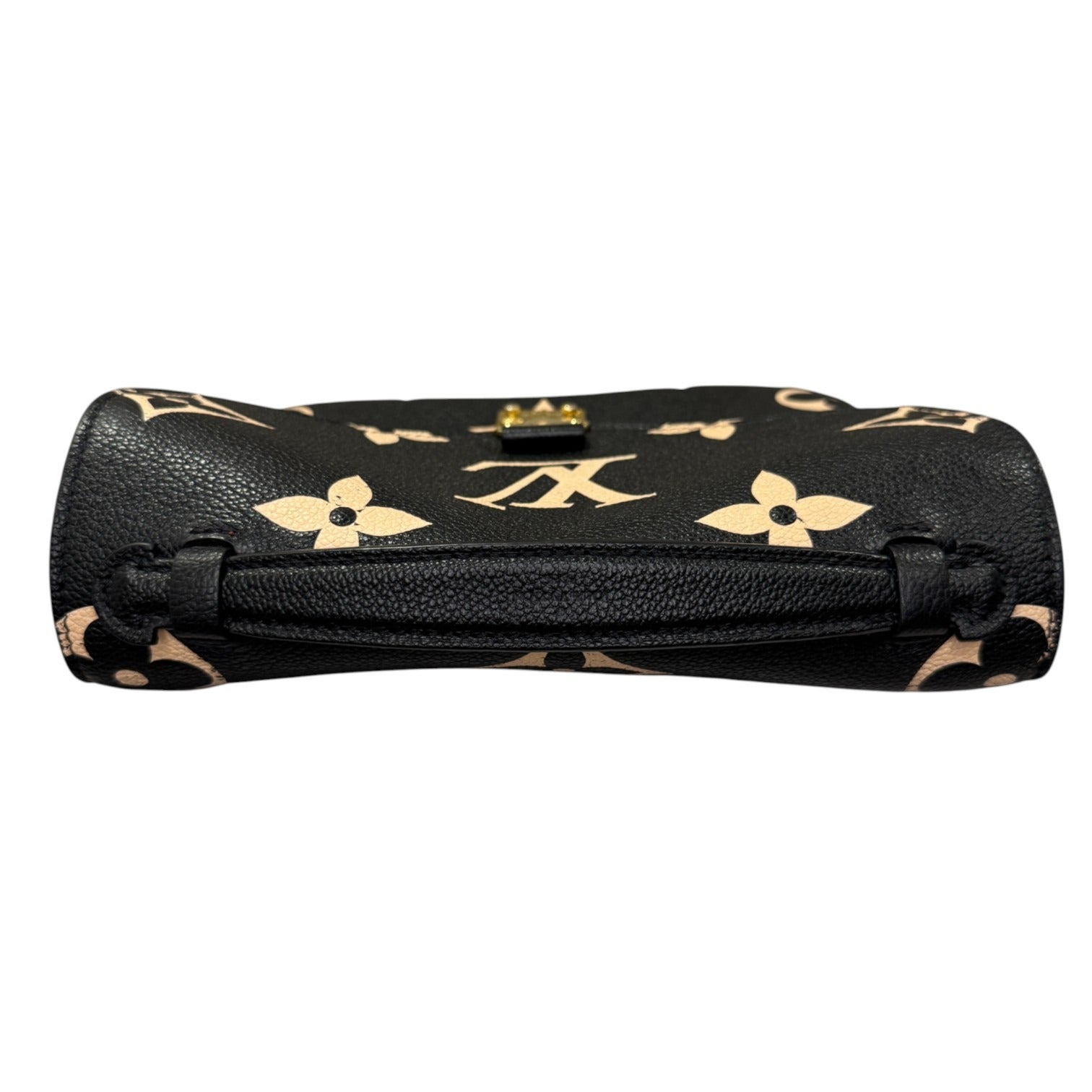 Black case with gold floral pattern on a white background