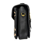 Charger l&#39;image dans la galerie, Black leather handbag with gold accents on a white background
