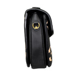 Charger l&#39;image dans la galerie, Black leather crossbody bag with gold accents on a white background
